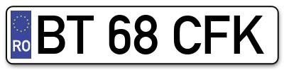 Placuta inmatriculare numar auto  BT-68-CFK, BT 68 CFK, BT68CFK