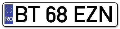 Placuta inmatriculare numar auto  BT-68-EZN, BT 68 EZN, BT68EZN