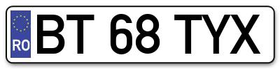 Placuta inmatriculare numar auto  BT-68-TYX, BT 68 TYX, BT68TYX