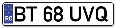 Placuta inmatriculare numar auto  BT-68-UVQ, BT 68 UVQ, BT68UVQ