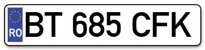 Placuta inmatriculare numar auto  BT-685-CFK, BT 685 CFK, BT685CFK