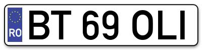 Placuta inmatriculare numar auto  BT-69-OLI, BT 69 OLI, BT69OLI