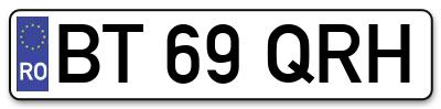 Placuta inmatriculare numar auto  BT-69-QRH, BT 69 QRH, BT69QRH