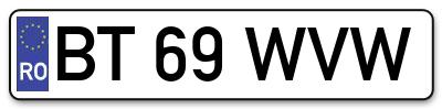 Placuta inmatriculare numar auto  BT-69-WVW, BT 69 WVW, BT69WVW