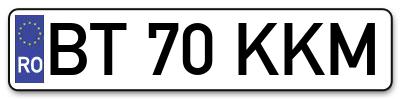 Placuta inmatriculare numar auto  BT-70-KKM, BT 70 KKM, BT70KKM