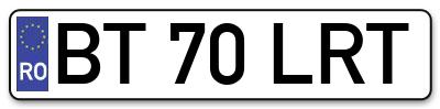 Placuta inmatriculare numar auto  BT-70-LRT, BT 70 LRT, BT70LRT