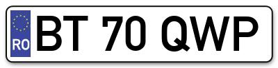 Placuta inmatriculare numar auto  BT-70-QWP, BT 70 QWP, BT70QWP