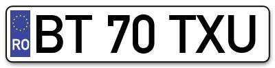 Placuta inmatriculare numar auto  BT-70-TXU, BT 70 TXU, BT70TXU