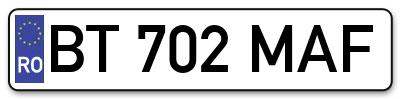 Placuta inmatriculare numar auto  BT-702-MAF, BT 702 MAF, BT702MAF