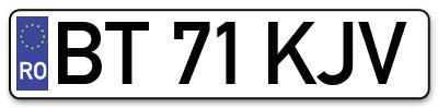 Placuta inmatriculare numar auto  BT-71-KJV, BT 71 KJV, BT71KJV