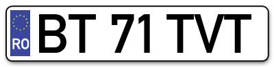 Placuta inmatriculare numar auto  BT-71-TVT, BT 71 TVT, BT71TVT