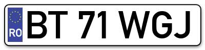 Placuta inmatriculare numar auto  BT-71-WGJ, BT 71 WGJ, BT71WGJ