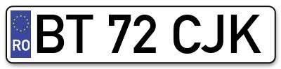 Placuta inmatriculare numar auto  BT-72-CJK, BT 72 CJK, BT72CJK