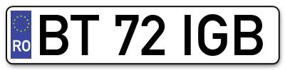 Placuta inmatriculare numar auto  BT-72-IGB, BT 72 IGB, BT72IGB