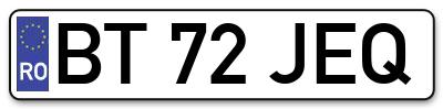 Placuta inmatriculare numar auto  BT-72-JEQ, BT 72 JEQ, BT72JEQ