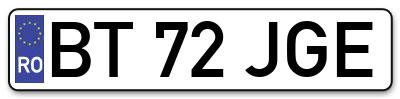 Placuta inmatriculare numar auto  BT-72-JGE, BT 72 JGE, BT72JGE