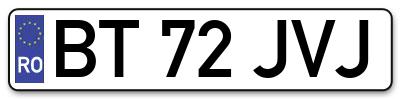Placuta inmatriculare numar auto  BT-72-JVJ, BT 72 JVJ, BT72JVJ