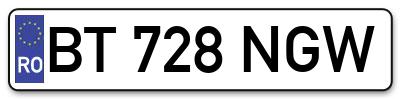 Placuta inmatriculare numar auto  BT-728-NGW, BT 728 NGW, BT728NGW