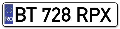 Placuta inmatriculare numar auto  BT-728-RPX, BT 728 RPX, BT728RPX