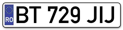Placuta inmatriculare numar auto  BT-729-JIJ, BT 729 JIJ, BT729JIJ
