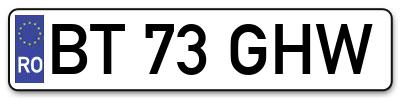 Placuta inmatriculare numar auto  BT-73-GHW, BT 73 GHW, BT73GHW