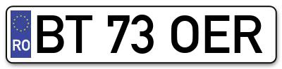 Placuta inmatriculare numar auto  BT-73-OER, BT 73 OER, BT73OER