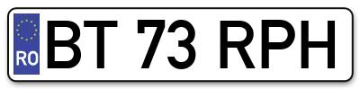 Placuta inmatriculare numar auto  BT-73-RPH, BT 73 RPH, BT73RPH
