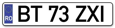 Placuta inmatriculare numar auto  BT-73-ZXI, BT 73 ZXI, BT73ZXI