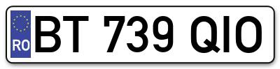 Placuta inmatriculare numar auto  BT-739-QIO, BT 739 QIO, BT739QIO