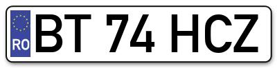 Placuta inmatriculare numar auto  BT-74-HCZ, BT 74 HCZ, BT74HCZ
