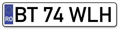 Placuta inmatriculare numar auto  BT-74-WLH, BT 74 WLH, BT74WLH