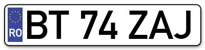 Placuta inmatriculare numar auto  BT-74-ZAJ, BT 74 ZAJ, BT74ZAJ