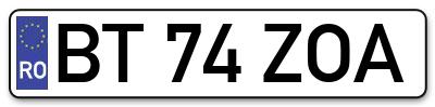 Placuta inmatriculare numar auto  BT-74-ZOA, BT 74 ZOA, BT74ZOA