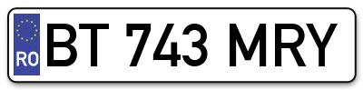 Placuta inmatriculare numar auto  BT-743-MRY, BT 743 MRY, BT743MRY