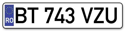 Placuta inmatriculare numar auto  BT-743-VZU, BT 743 VZU, BT743VZU