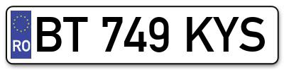 Placuta inmatriculare numar auto  BT-749-KYS, BT 749 KYS, BT749KYS