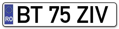 Placuta inmatriculare numar auto  BT-75-ZIV, BT 75 ZIV, BT75ZIV