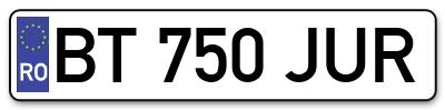 Placuta inmatriculare numar auto  BT-750-JUR, BT 750 JUR, BT750JUR