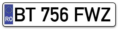 Placuta inmatriculare numar auto  BT-756-FWZ, BT 756 FWZ, BT756FWZ