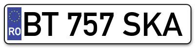 Placuta inmatriculare numar auto  BT-757-SKA, BT 757 SKA, BT757SKA