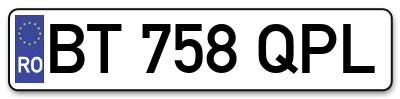 Placuta inmatriculare numar auto  BT-758-QPL, BT 758 QPL, BT758QPL