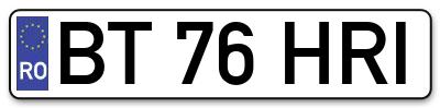 Placuta inmatriculare numar auto  BT-76-HRI, BT 76 HRI, BT76HRI