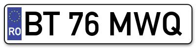 Placuta inmatriculare numar auto  BT-76-MWQ, BT 76 MWQ, BT76MWQ