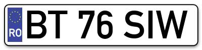 Placuta inmatriculare numar auto  BT-76-SIW, BT 76 SIW, BT76SIW