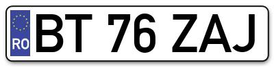 Placuta inmatriculare numar auto  BT-76-ZAJ, BT 76 ZAJ, BT76ZAJ