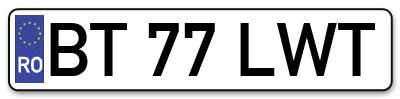 Placuta inmatriculare numar auto  BT-77-LWT, BT 77 LWT, BT77LWT