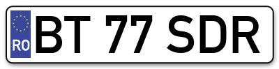 Placuta inmatriculare numar auto  BT-77-SDR, BT 77 SDR, BT77SDR