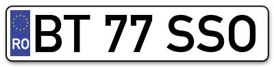 Placuta inmatriculare numar auto  BT-77-SSO, BT 77 SSO, BT77SSO