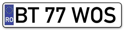 Placuta inmatriculare numar auto  BT-77-WOS, BT 77 WOS, BT77WOS