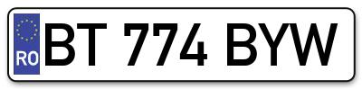 Placuta inmatriculare numar auto  BT-774-BYW, BT 774 BYW, BT774BYW